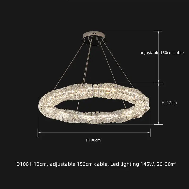Modern circular textured crystal chandelier living room pendant light