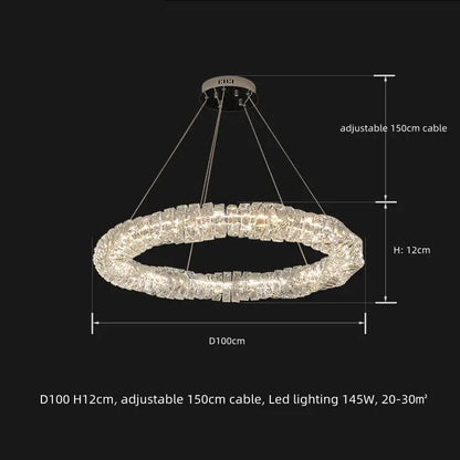 Modern circular textured crystal chandelier living room pendant light