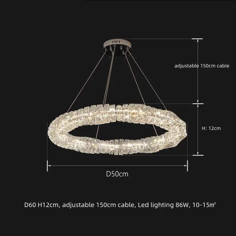 Modern circular textured crystal chandelier living room pendant light