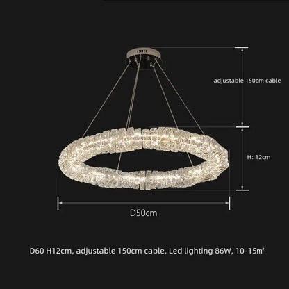 Modern circular textured crystal chandelier living room pendant light