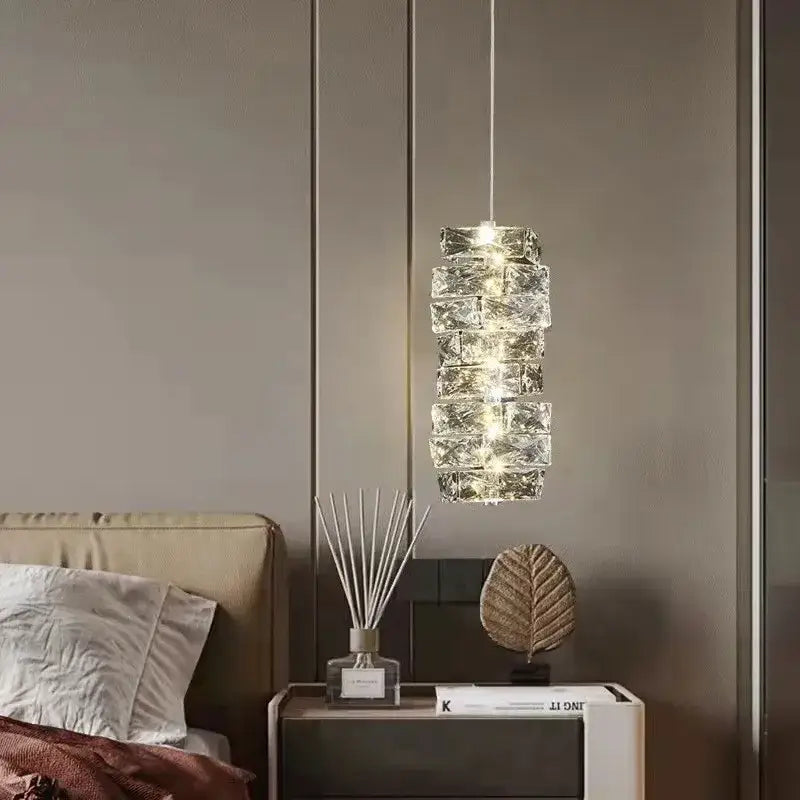 Modern circular textured crystal chandelier living room pendant light
