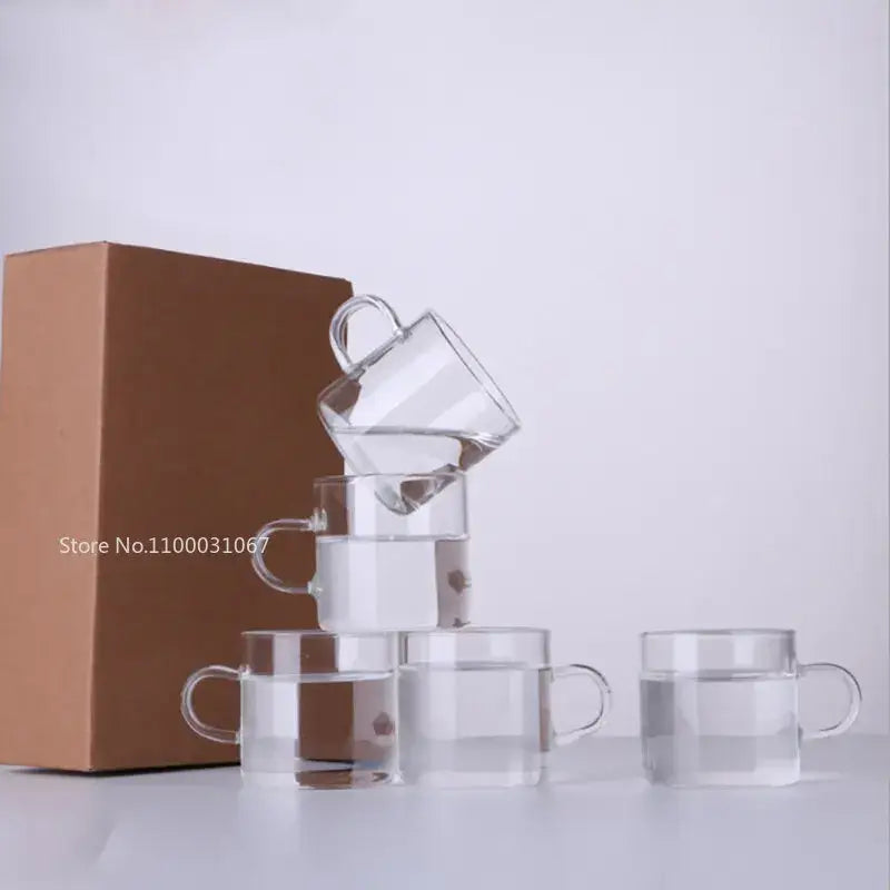 Modern clear 2pc 120ml glass handle coffee cup set for dining room