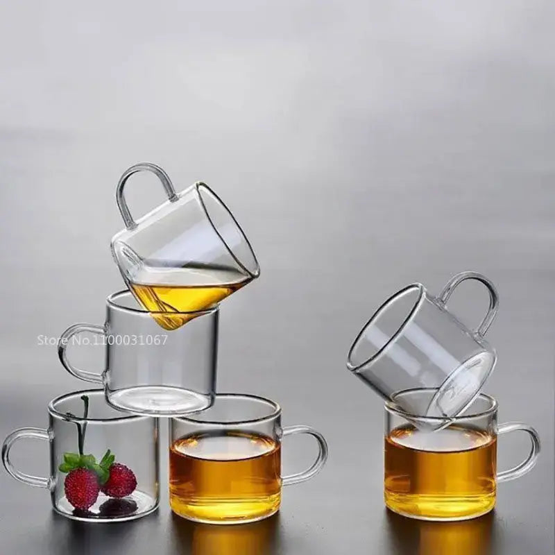 Modern clear 2pc 120ml glass handle coffee cup set for dining room