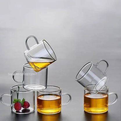 Modern clear 2pc 120ml glass handle coffee cup set for dining room