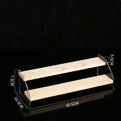 Modern clear acrylic and wood makeup organizer display – bedroom storage