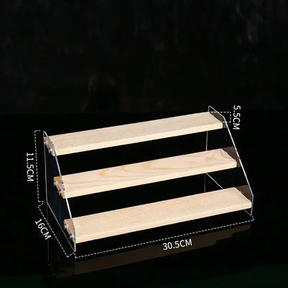 Modern clear acrylic and wood makeup organizer display – bedroom storage