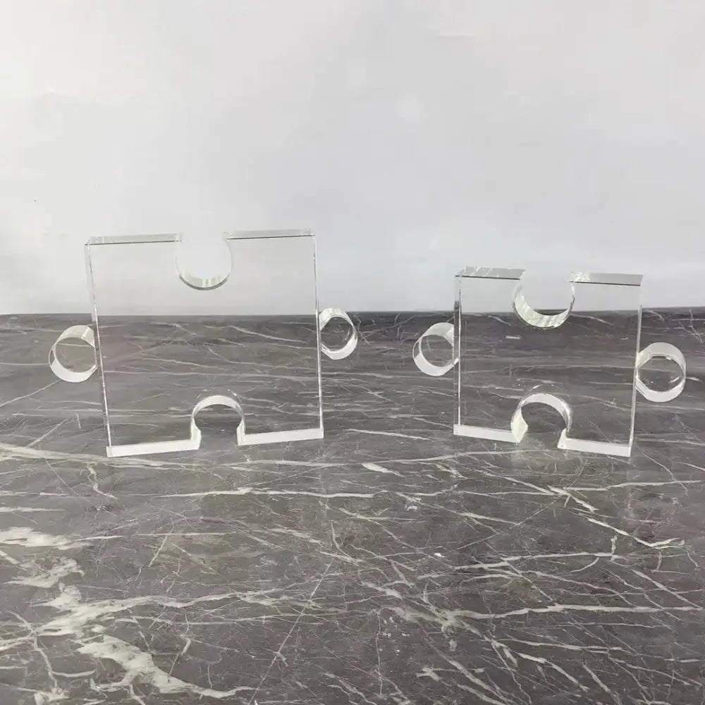 Modern clear acrylic crystal geometric puzzle bookends living room