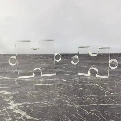 Modern clear acrylic crystal geometric puzzle bookends living room