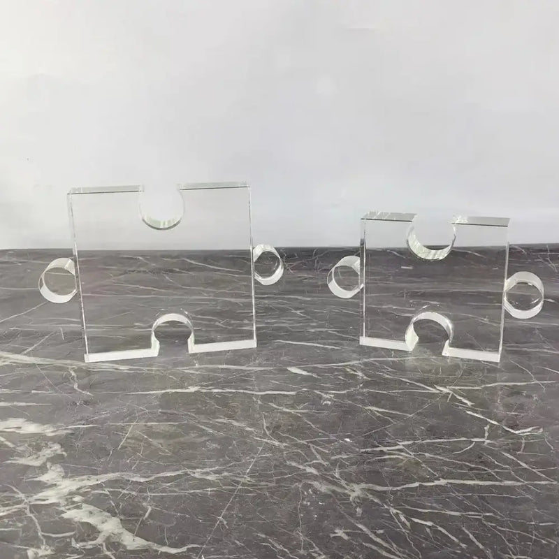 Modern clear acrylic crystal geometric puzzle bookends living room