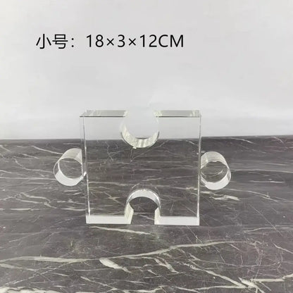 Modern clear acrylic crystal geometric puzzle bookends living room