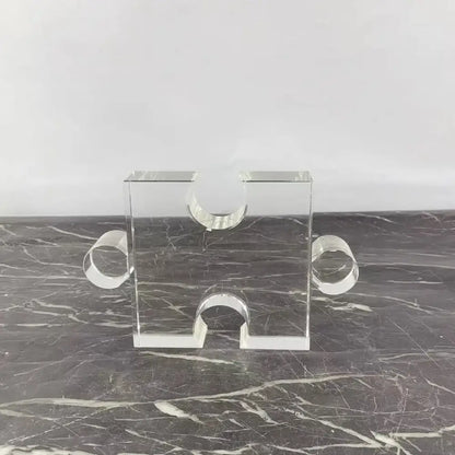 Modern clear acrylic crystal geometric puzzle bookends living room