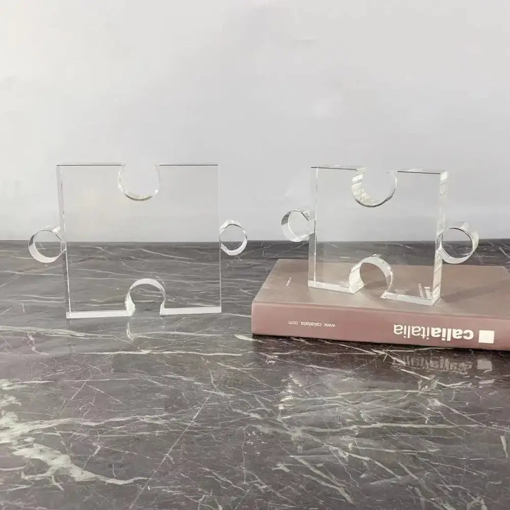 Modern clear acrylic crystal geometric puzzle bookends living room