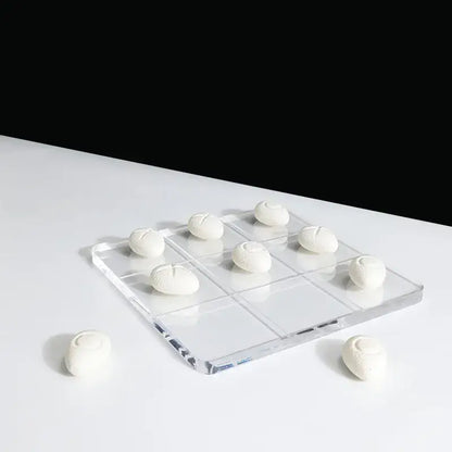 Modern clear acrylic tic tac toe board with resin pebble chess pieces living room decor