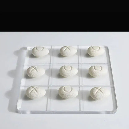 Modern clear acrylic tic tac toe board with resin pebble chess pieces living room decor