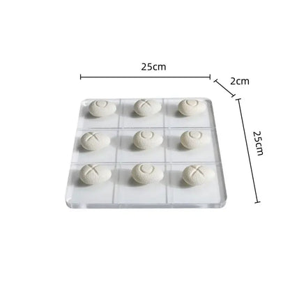 Modern clear acrylic tic tac toe board with resin pebble chess pieces living room decor