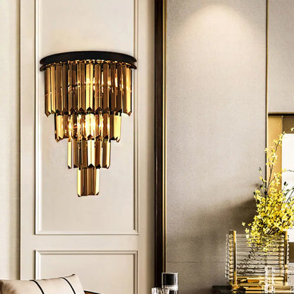 DecorBites™ Modern Clear/Amber Layered Wall Light Sconce with Crystal Accents - 2-Light Wall Mounted Lamp for Living Room
