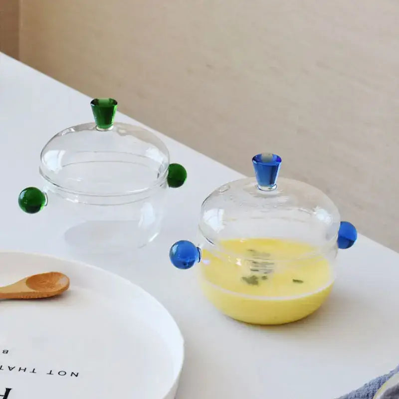 Modern clear and green glass bowl set kitchen simmer pot