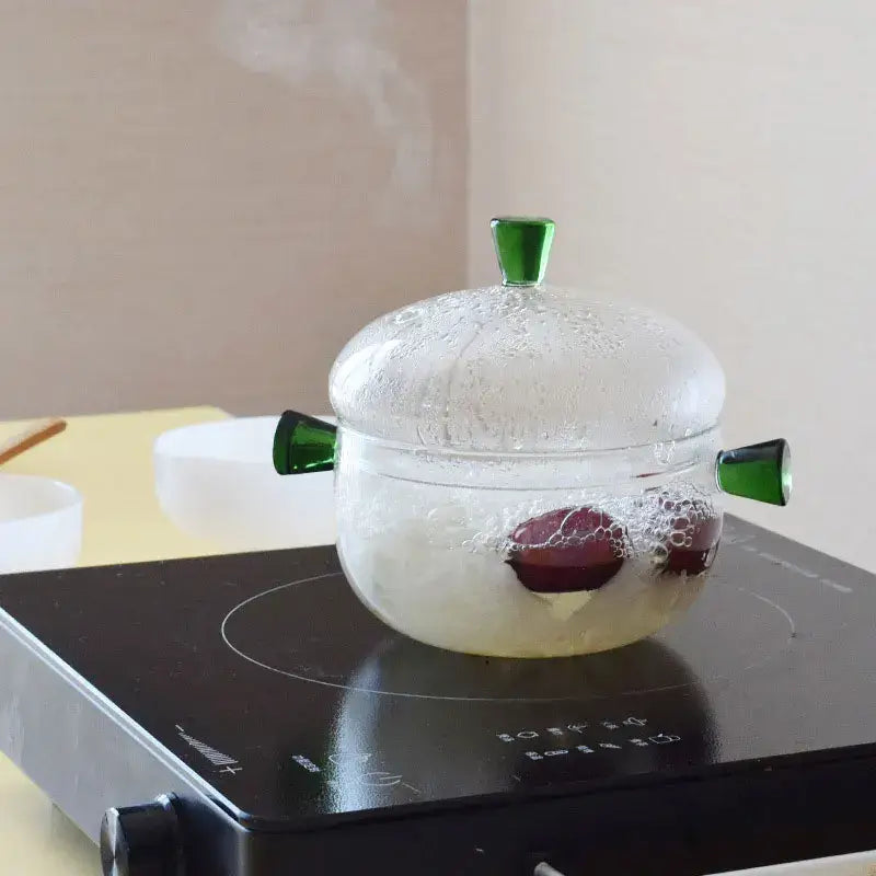 Modern clear and green glass bowl set kitchen simmer pot