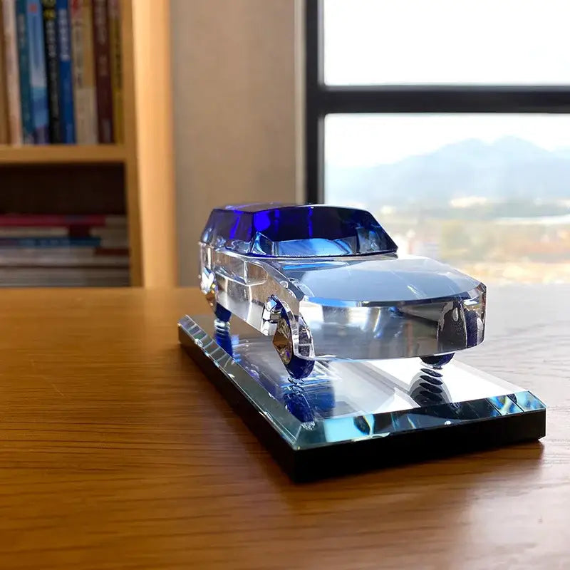 Modern clear & blue crystal car figurine living room glass decor