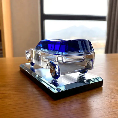 Modern clear & blue crystal car figurine living room glass decor