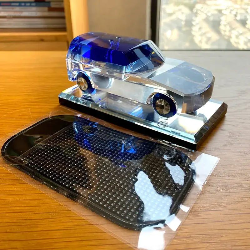 Modern clear & blue crystal car figurine living room glass decor