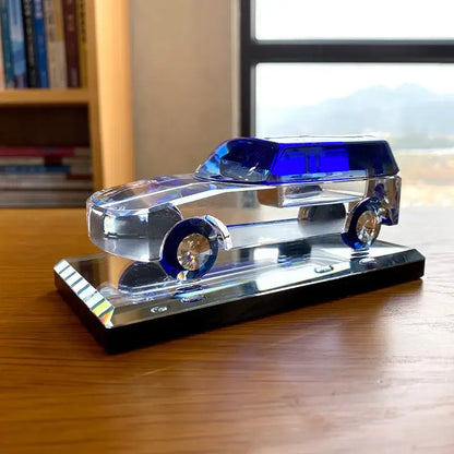 Modern clear & blue crystal car figurine living room glass decor