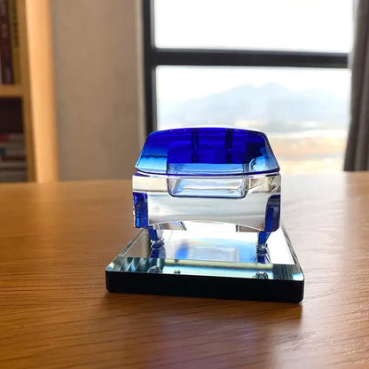 Modern clear & blue crystal car figurine living room glass decor