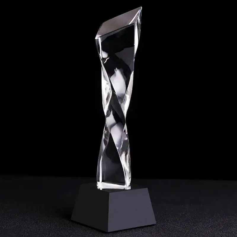 Modern clear & blue glass twisted column trophy office award