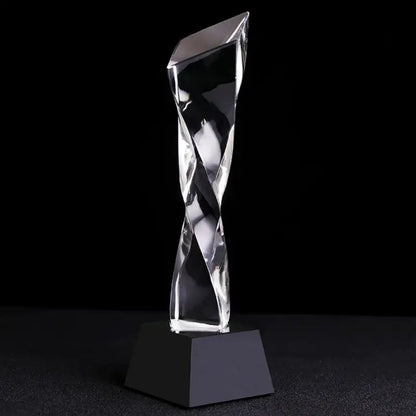Modern clear & blue glass twisted column trophy office award