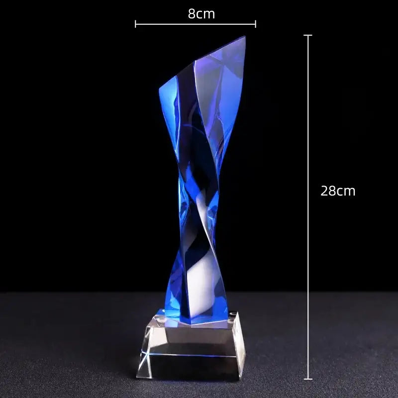 Modern clear & blue glass twisted column trophy office award