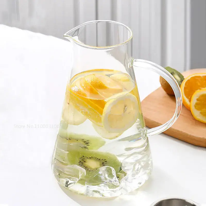 Modern clear borosilicate glass pitcher with stainless steel lid kitchen jug