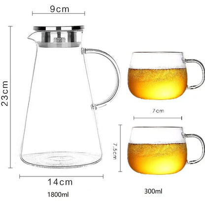 Modern clear borosilicate glass pitcher with stainless steel lid kitchen jug