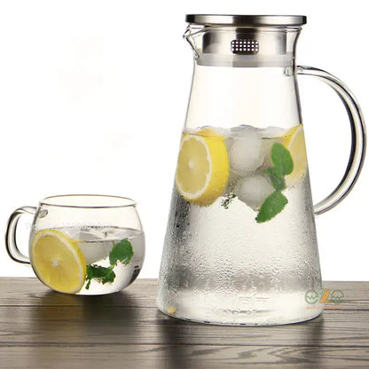 Modern clear borosilicate glass pitcher with stainless steel lid kitchen jug