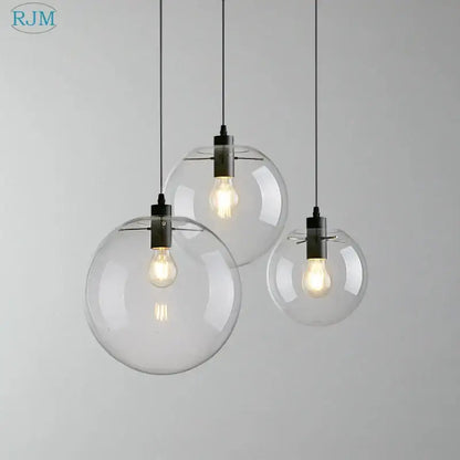 Modern clear bubble glass ball pendant light kitchen black metal fixtures