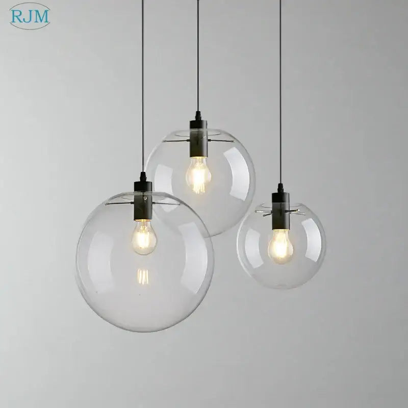 Modern clear bubble glass ball pendant light kitchen black metal fixtures