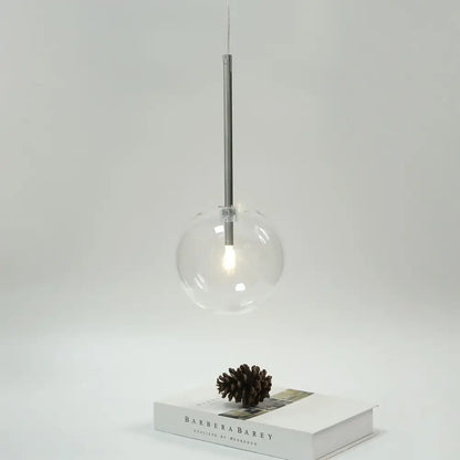 Modern clear bubble glass ball pendant light kitchen black metal fixtures
