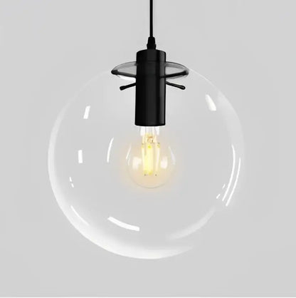 Modern clear bubble glass ball pendant light kitchen black metal fixtures
