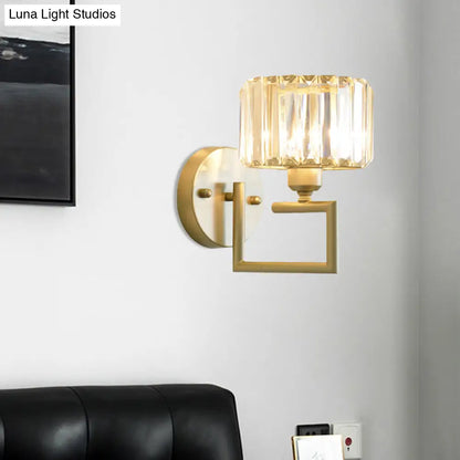 DecorBites™ Modern Clear Crystal Block Wall Sconce Light with Gold Finish – Ideal for Bedroom Lighting