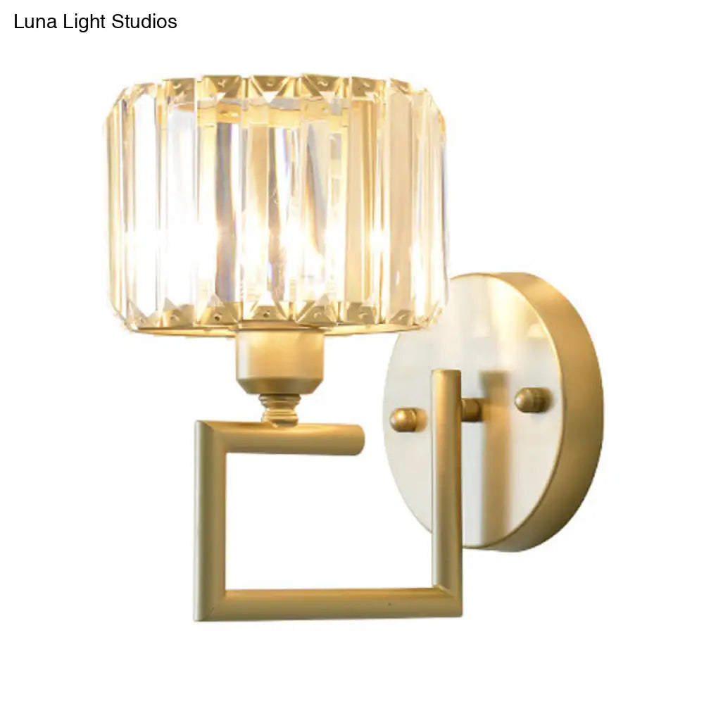 DecorBites™ Modern Clear Crystal Block Wall Sconce Light with Gold Finish – Ideal for Bedroom Lighting