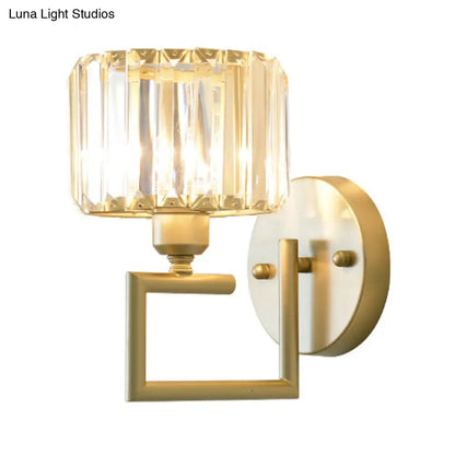 DecorBites™ Modern Clear Crystal Block Wall Sconce Light with Gold Finish – Ideal for Bedroom Lighting