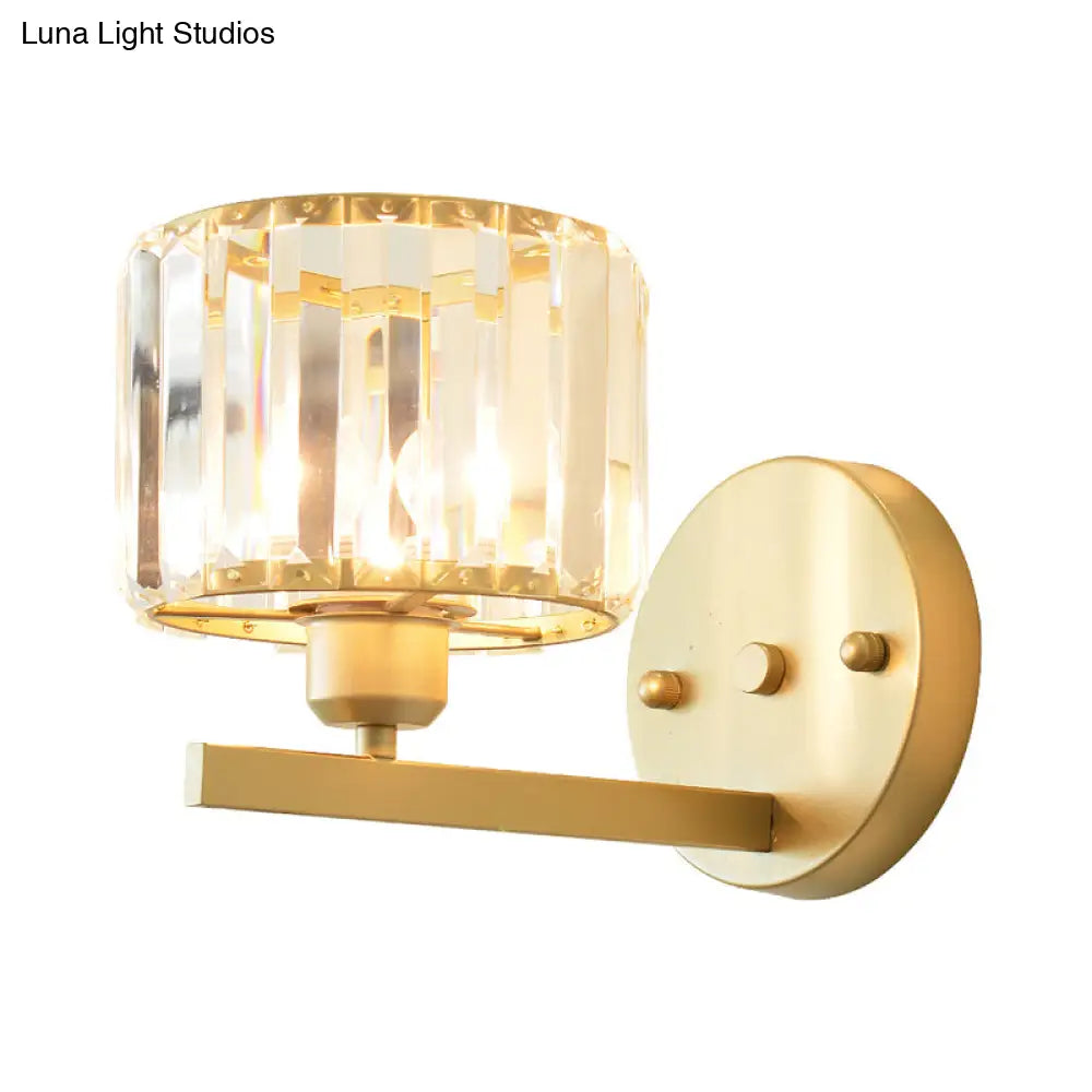DecorBites™ Modern Clear Crystal Block Wall Sconce Light with Gold Finish – Ideal for Bedroom Lighting