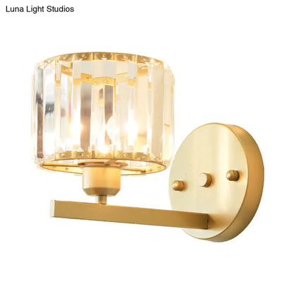 DecorBites™ Modern Clear Crystal Block Wall Sconce Light with Gold Finish – Ideal for Bedroom Lighting