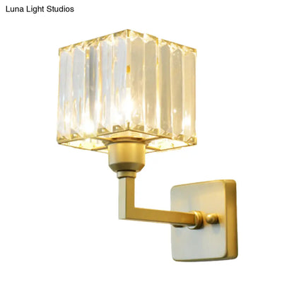 DecorBites™ Modern Clear Crystal Block Wall Sconce Light with Gold Finish – Ideal for Bedroom Lighting