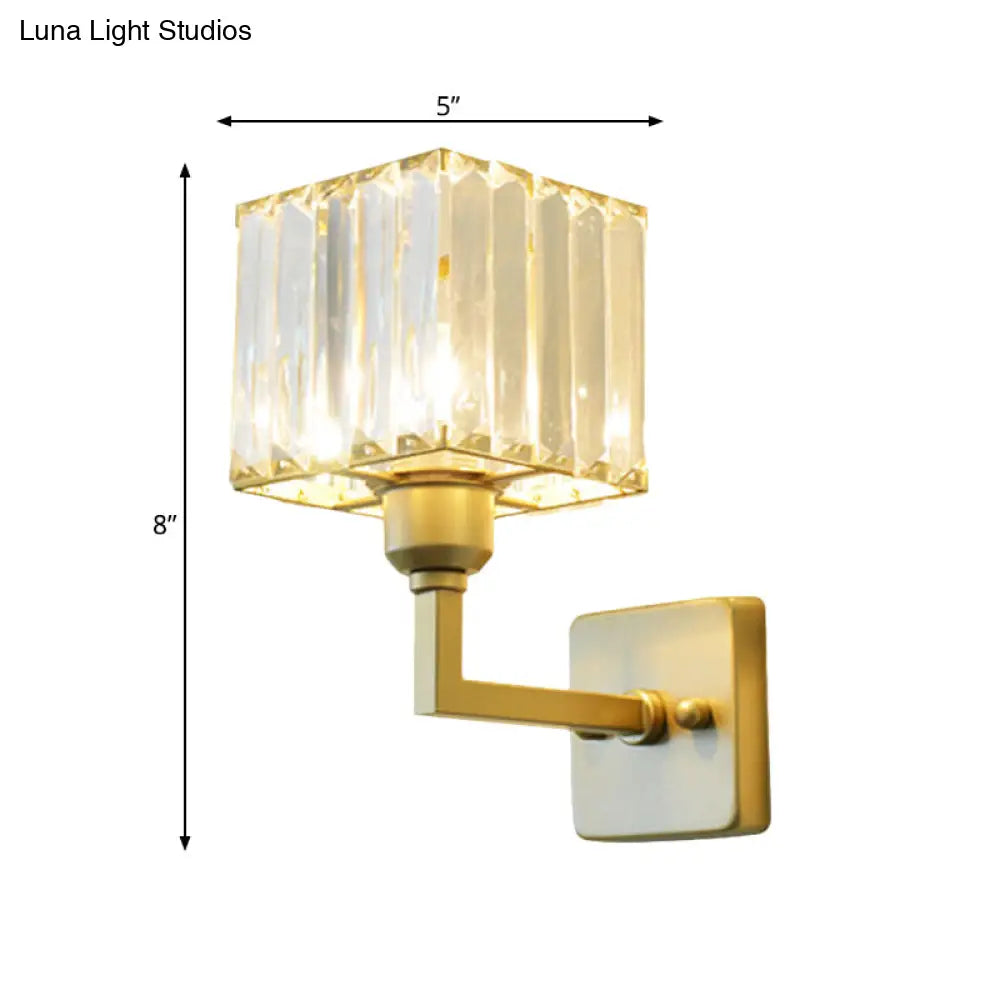 DecorBites™ Modern Clear Crystal Block Wall Sconce Light with Gold Finish – Ideal for Bedroom Lighting