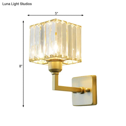 DecorBites™ Modern Clear Crystal Block Wall Sconce Light with Gold Finish – Ideal for Bedroom Lighting