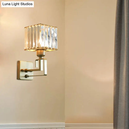 DecorBites™ Modern Clear Crystal Block Wall Sconce Light with Gold Finish – Ideal for Bedroom Lighting