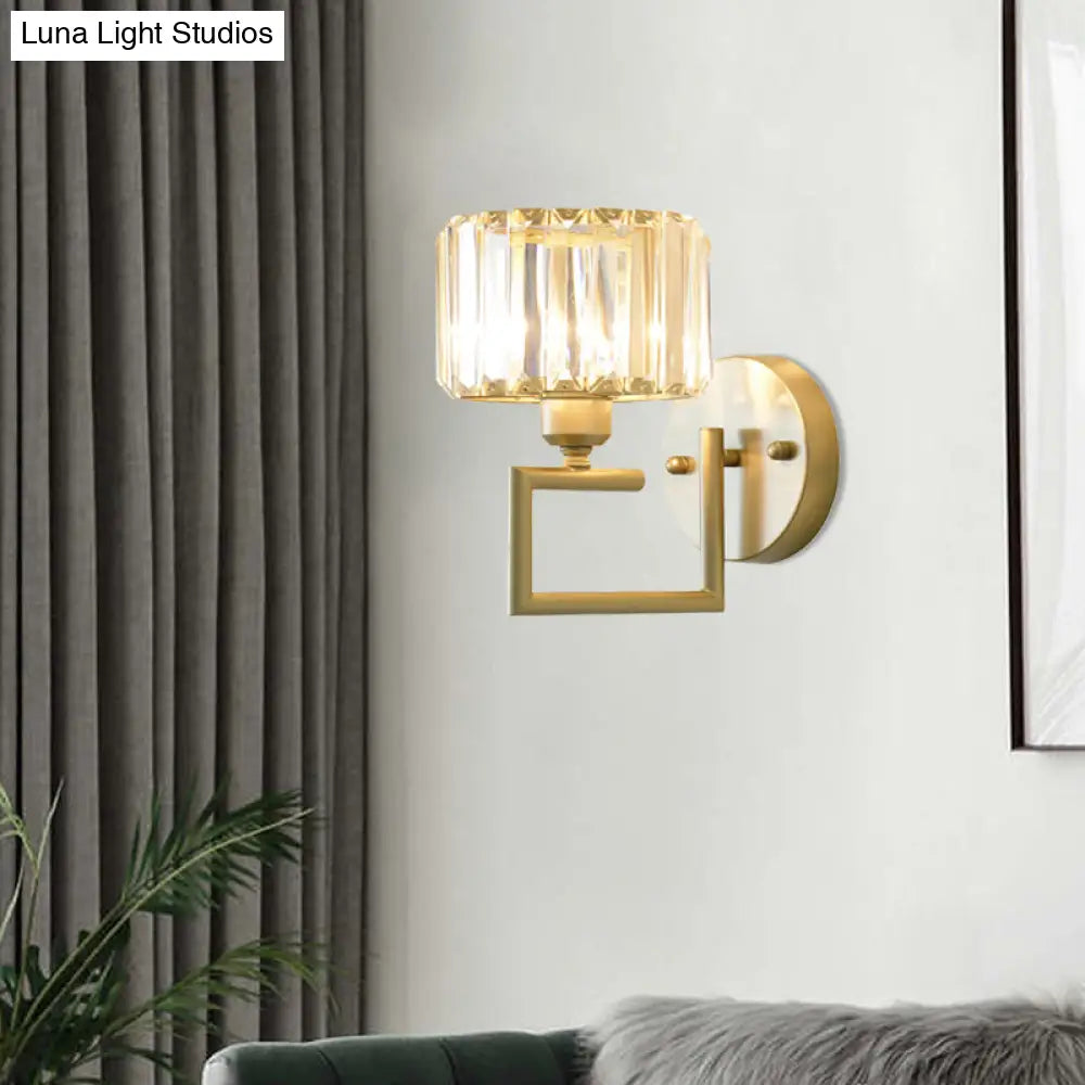 DecorBites™ Modern Clear Crystal Block Wall Sconce Light with Gold Finish – Ideal for Bedroom Lighting