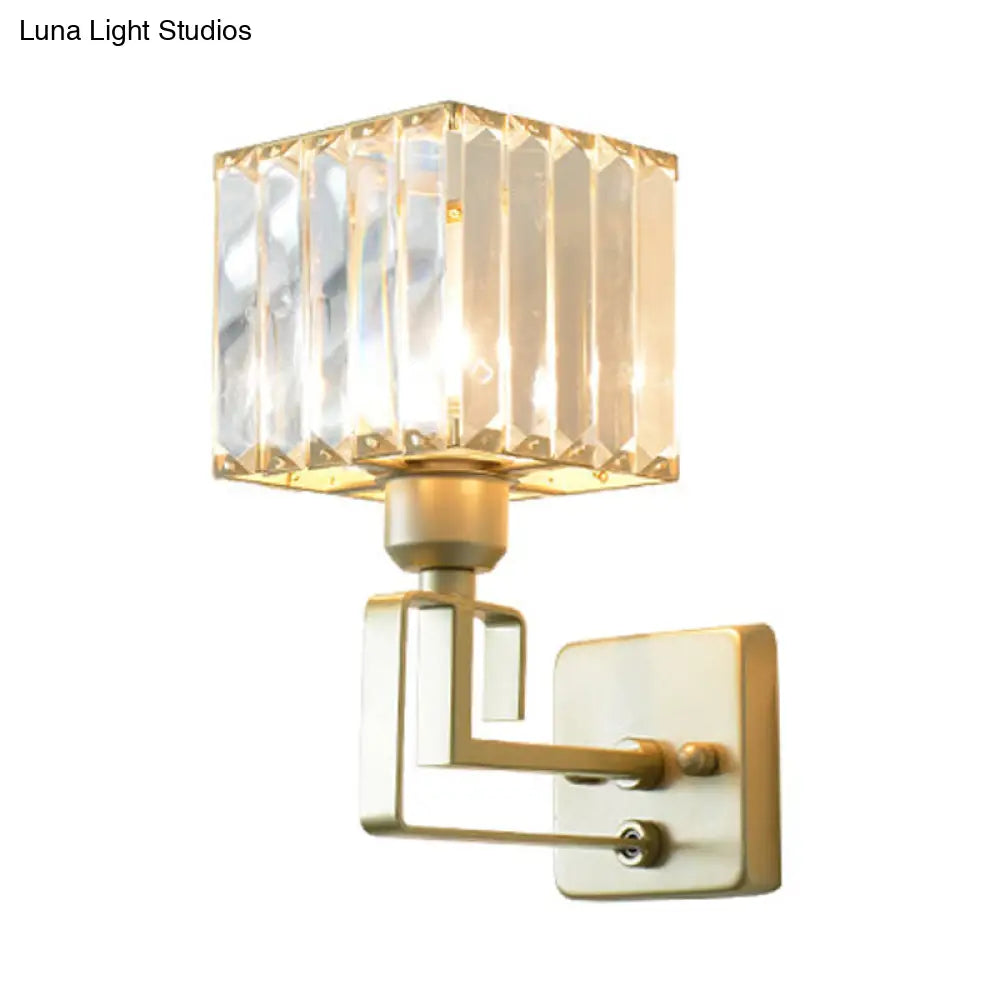 DecorBites™ Modern Clear Crystal Block Wall Sconce Light with Gold Finish – Ideal for Bedroom Lighting