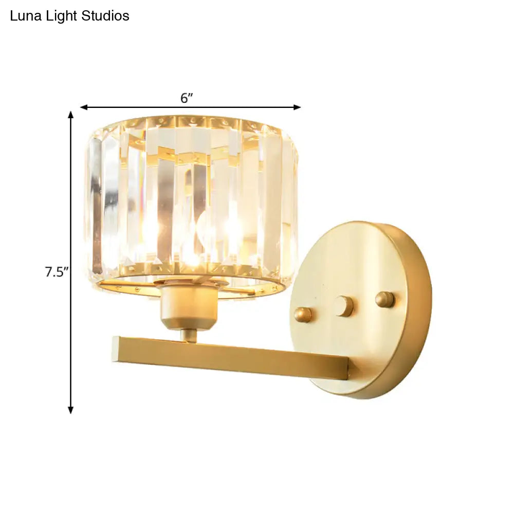 DecorBites™ Modern Clear Crystal Block Wall Sconce Light with Gold Finish – Ideal for Bedroom Lighting