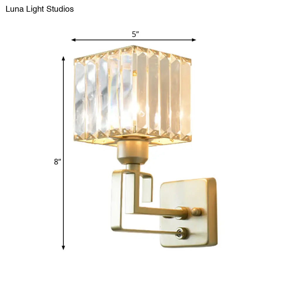 DecorBites™ Modern Clear Crystal Block Wall Sconce Light with Gold Finish – Ideal for Bedroom Lighting